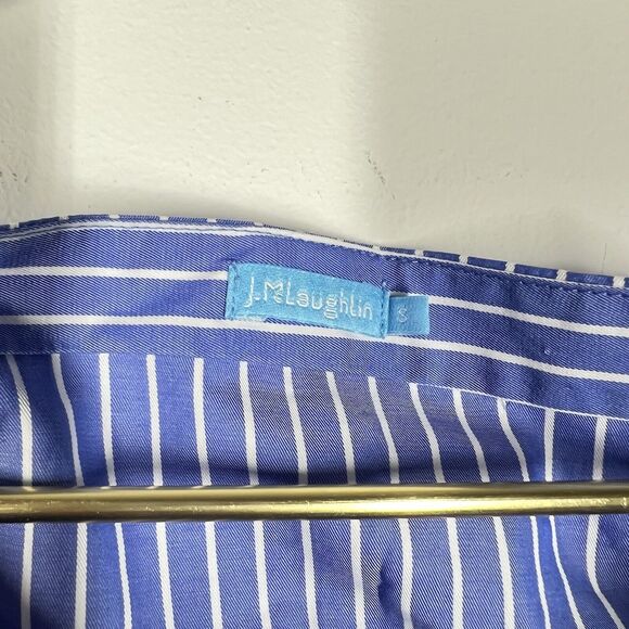 J. McLaughlin Natasha Blue White Striped Off Shoulder 100% Cotton Top Size Small - Picture 3 of 9